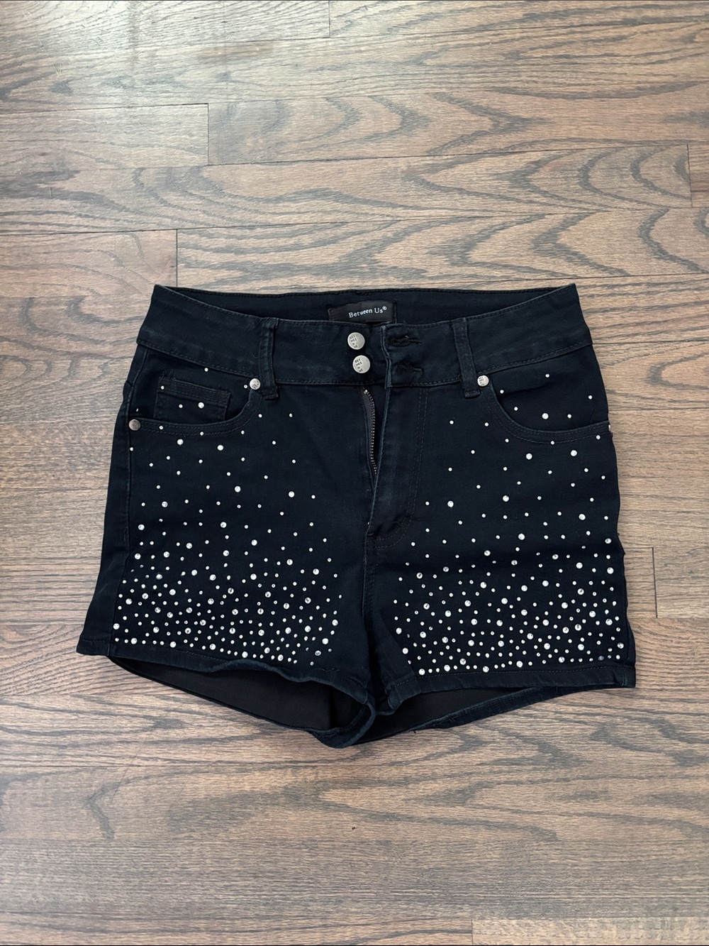 Black Rhinestone High-Rise Jean Shorts